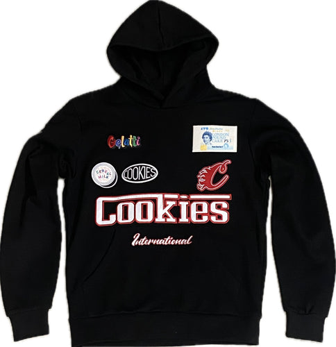 COOKIES Enzo Pullover Fleece Hoodie With Patches And Embroidery Artwork BLACK
