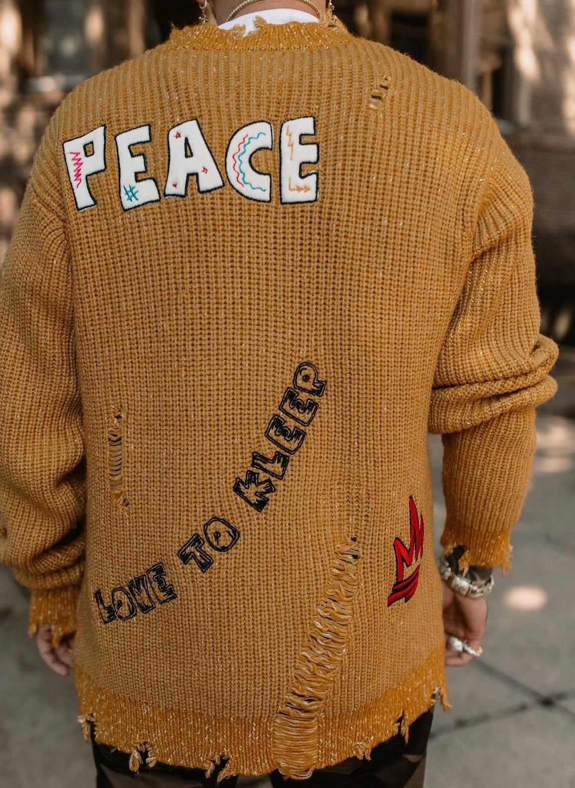 KIWI Heavy Gauge Ripped Knit Sweater with patches