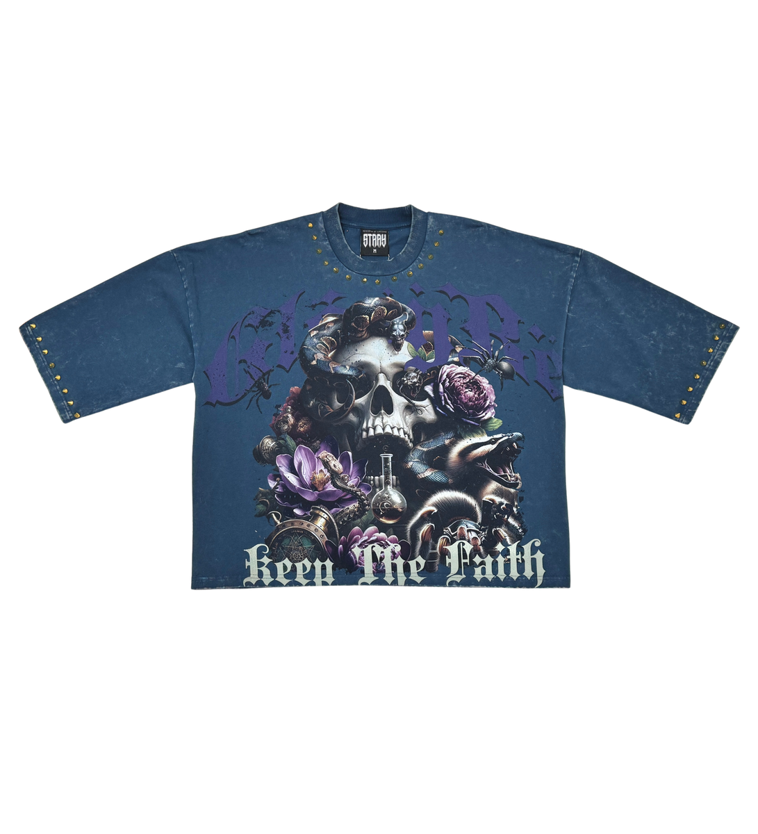 Stray wide & crop fit w/ 3/4 sleeve tshirt (ST1368-NVY)