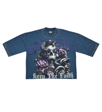 Stray wide & crop fit w/ 3/4 sleeve tshirt (ST1368-NVY)