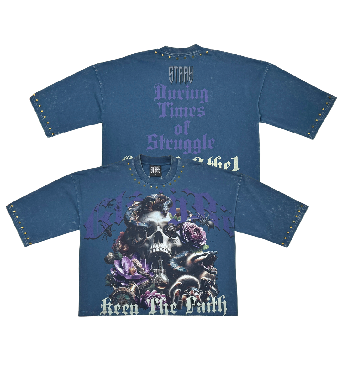 Stray wide & crop fit w/ 3/4 sleeve tshirt (ST1368-NVY)