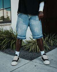 'ME' Rhinestone Blue Denim Shorts