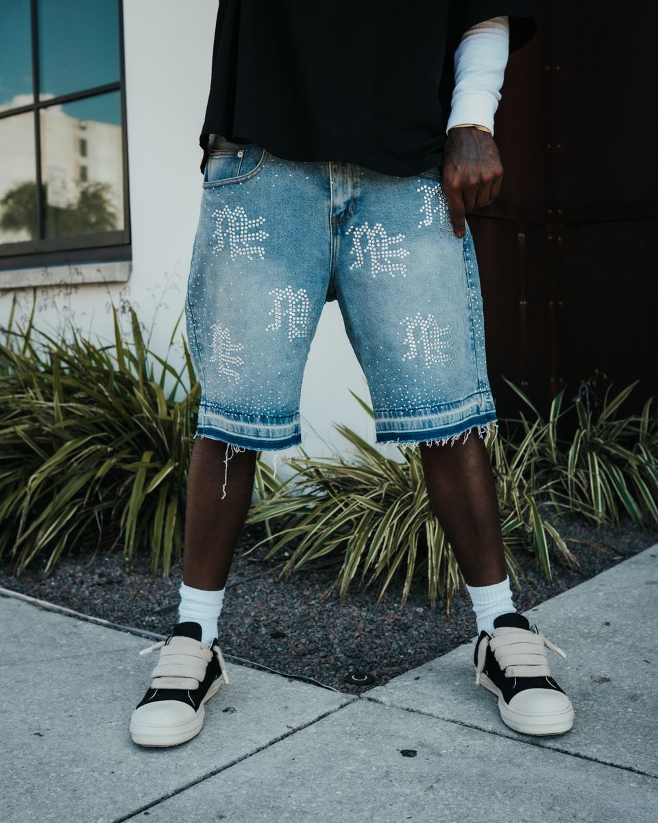 'ME' Rhinestone Blue Denim Shorts