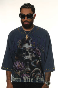 Stray wide & crop fit w/ 3/4 sleeve tshirt (ST1368-NVY)