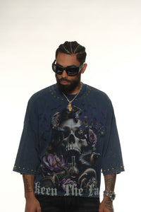 Stray wide & crop fit w/ 3/4 sleeve tshirt (ST1368-NVY)