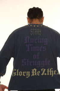Stray wide & crop fit w/ 3/4 sleeve tshirt (ST1368-NVY)