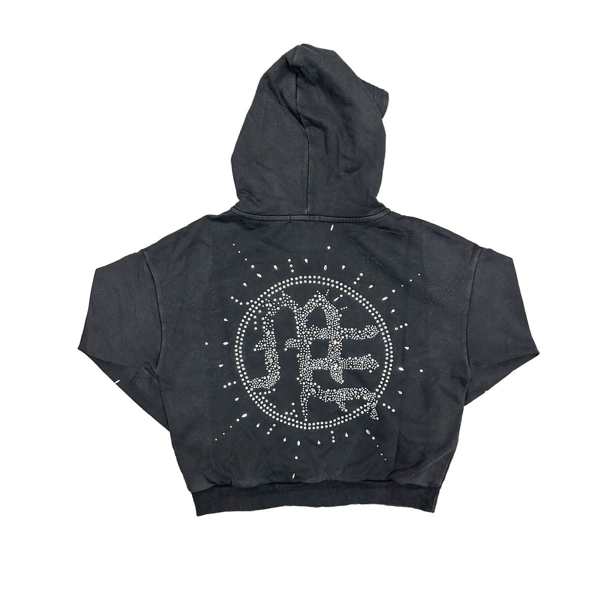 Eclipse’ Grey Acid Wash Rhinestone Hoodie
