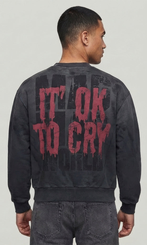 ITS OK TO CRY RARE PEACE LONG SLEEVES CREW NECK DK.GREY RK5052