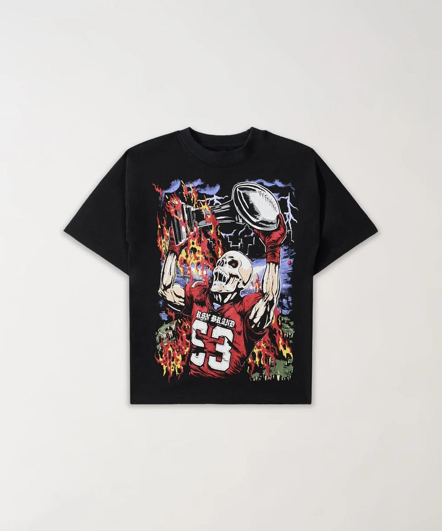 Touchdown Front And Back Print Short Sleeve Tee - Black