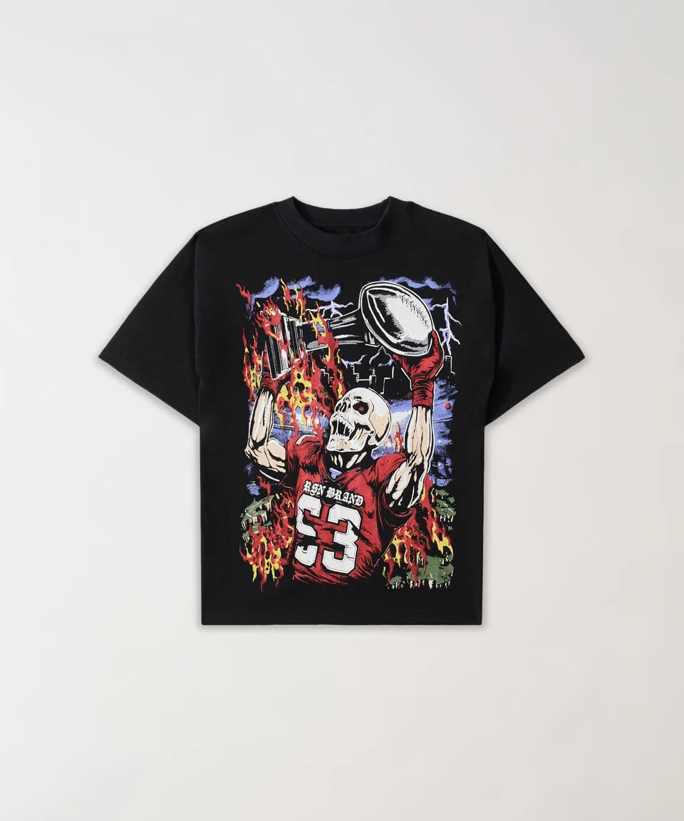 Touchdown Front And Back Print Short Sleeve Tee - Black