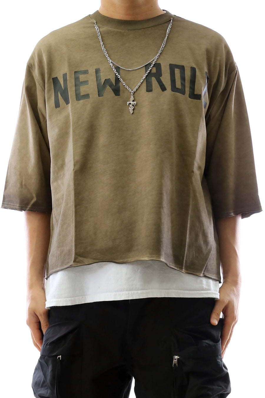 SIENNA S/N Jersey 3/4 Sleeve Crop Top Tee with Detachable Necklace