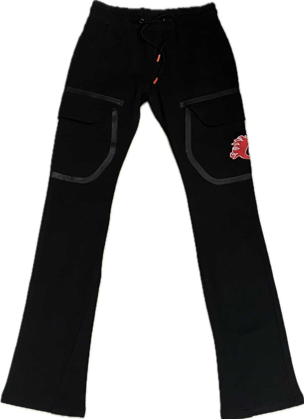 COOKIES Enzo Fleece Stacked Flare Fit Sweatpant With Paneling and Print Detail BLACK