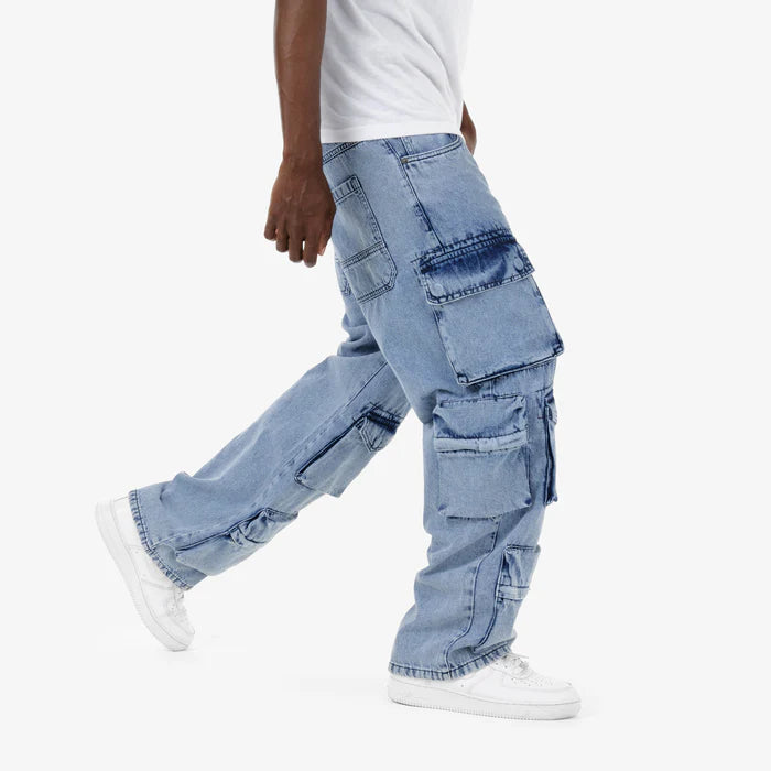 LIGHT BLUE CARGO COMFORT FIT JEANS 433088