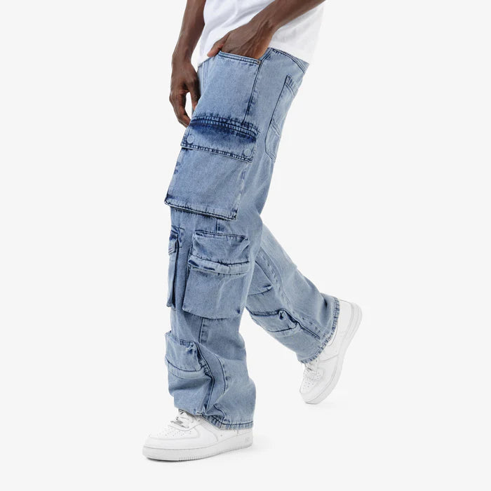 LIGHT BLUE CARGO COMFORT FIT JEANS 433088