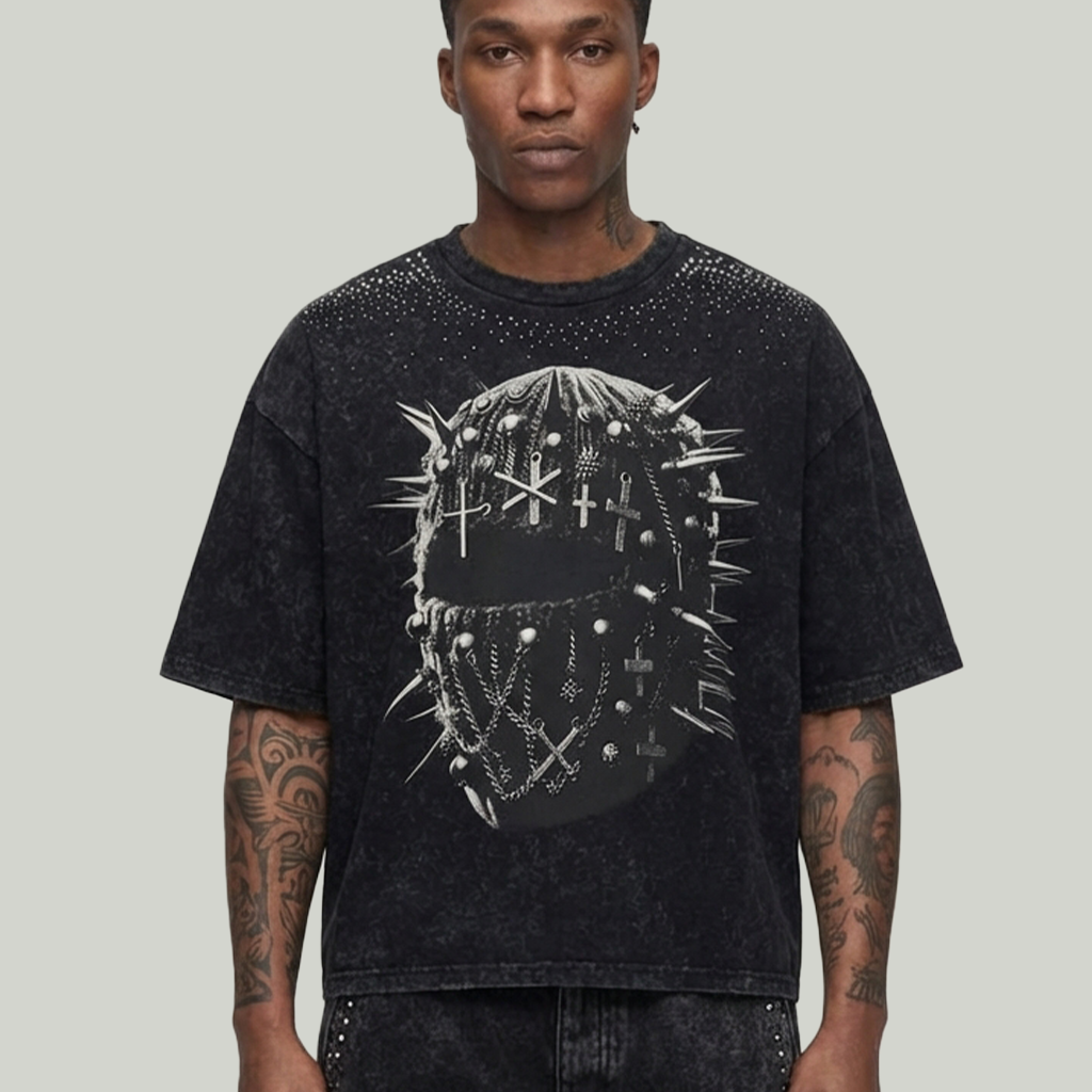KRYPT Cropped Mask Shirt Black - Urban Streetwear Crop Top KR604