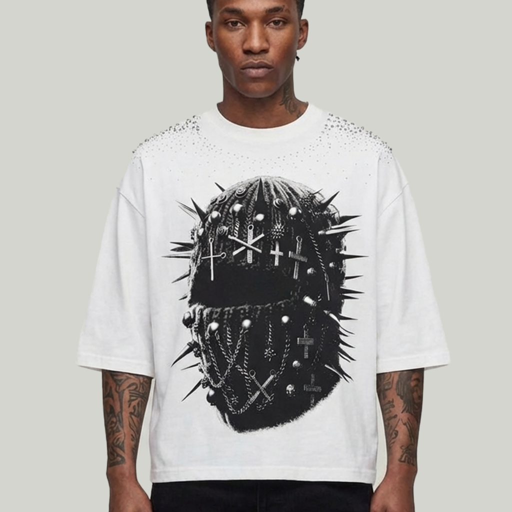 KRYPT Cropped Mask Shirt White - Streetwear Fashion Crop Top KR604