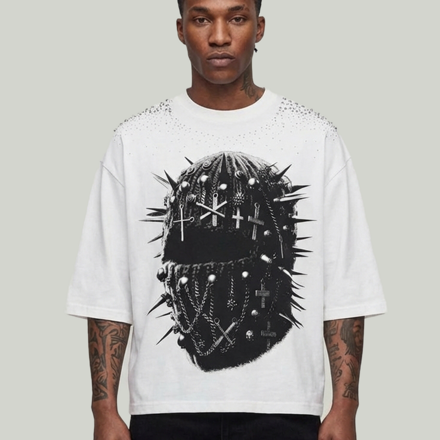 KRYPT Cropped Mask Shirt White - Streetwear Fashion Crop Top KR604