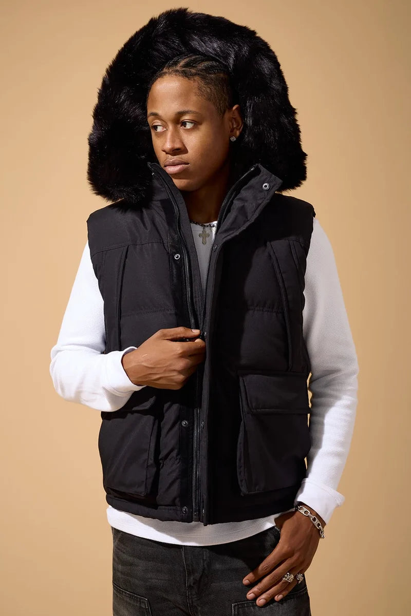 Yukon Fur Lined Puffer Vest (Black) 9491V