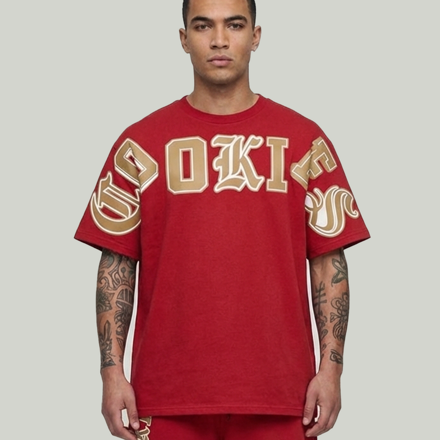 Cookies Athletics Red Mixed Knit T-Shirt - 100% Cotton Premium Tee CM261KST06