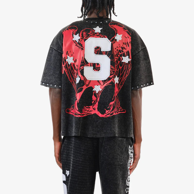 BLACK SAINTS W/ RHINESTONES CROP T-SHIRT 611014