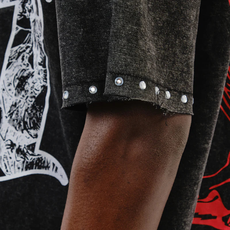 BLACK SAINTS W/ RHINESTONES CROP T-SHIRT 611014