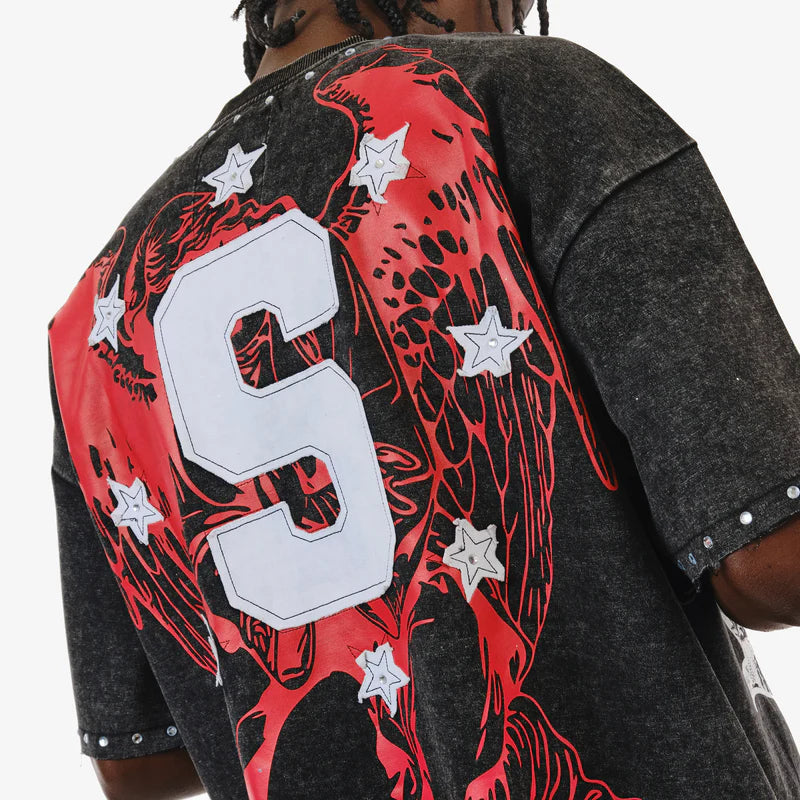 BLACK SAINTS W/ RHINESTONES CROP T-SHIRT 611014