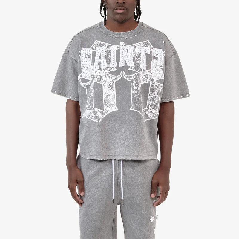 GRAY SAINTS W/ RHINESTONES CROP T-SHIRT 611014