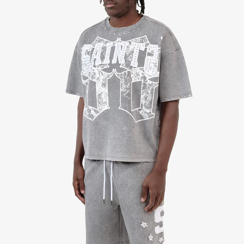 GRAY SAINTS W/ RHINESTONES CROP T-SHIRT 611014