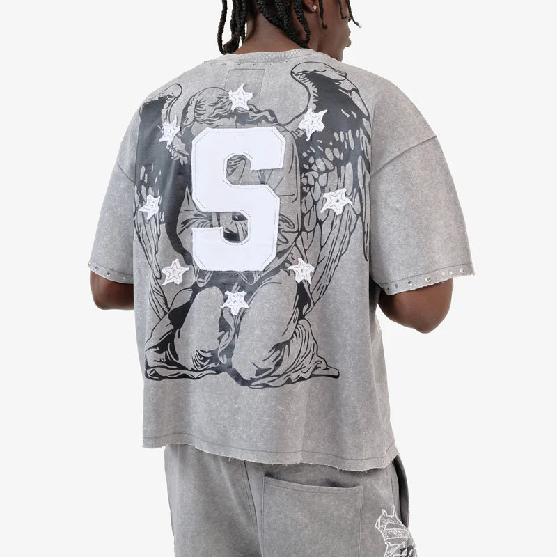 GRAY SAINTS W/ RHINESTONES CROP T-SHIRT 611014