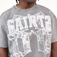 GRAY SAINTS W/ RHINESTONES CROP T-SHIRT 611014