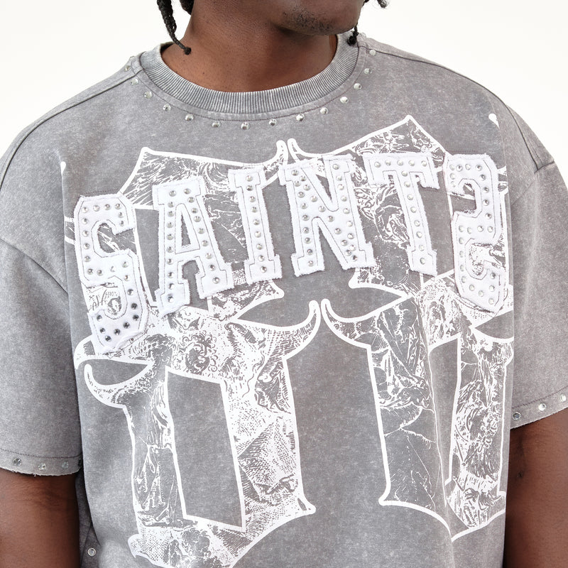 GRAY SAINTS W/ RHINESTONES CROP T-SHIRT 611014
