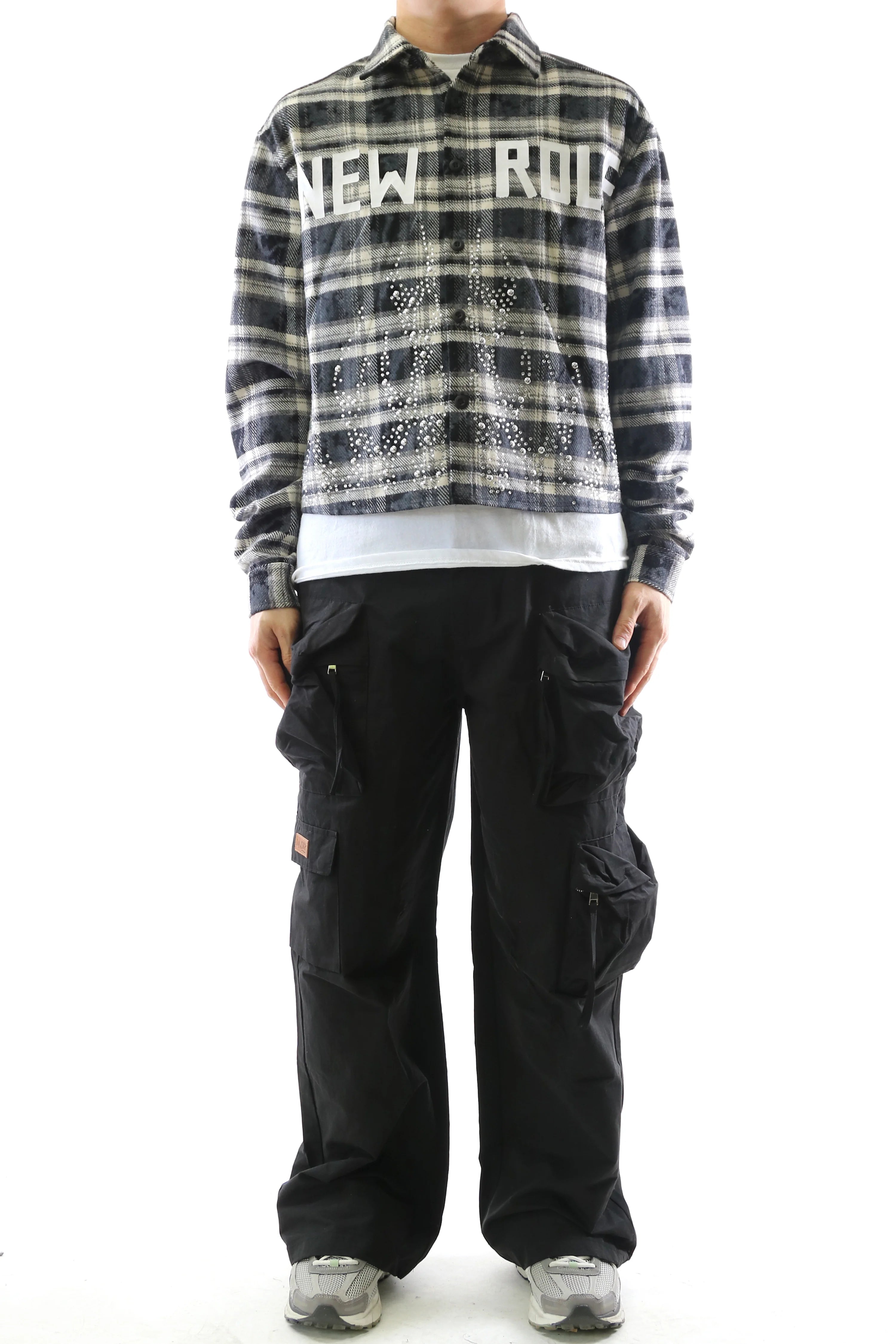 STATIC Heavy Flannel Crop Top Button Down Shirt KW-5320