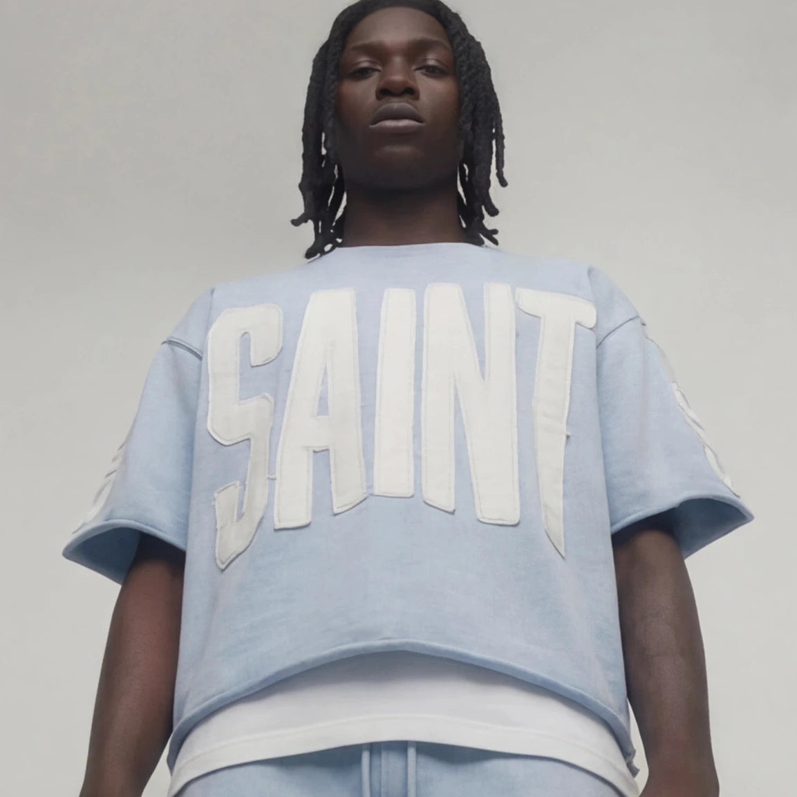 Cropped light blue Saint short sleeve shirt 511036