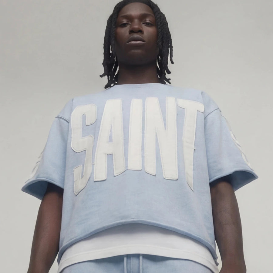 Cropped light blue Saint short sleeve shirt 511036