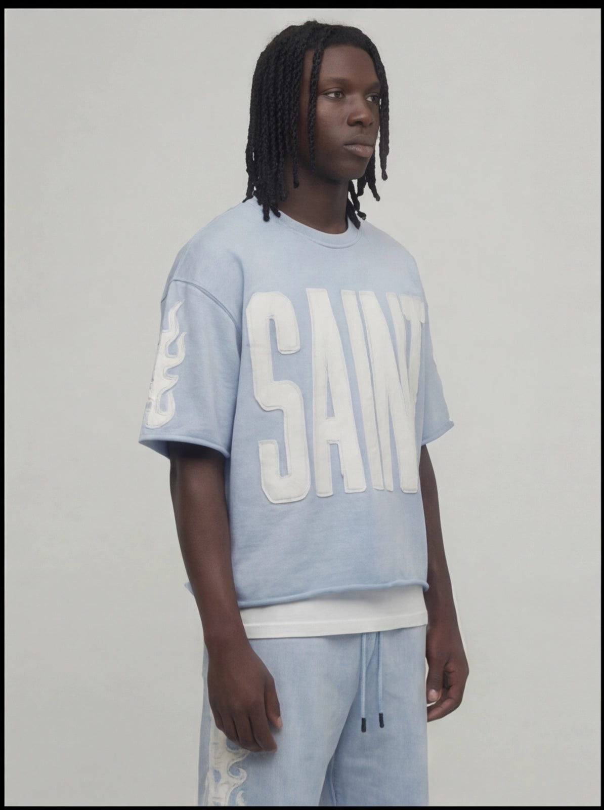 Cropped light blue Saint short sleeve shirt 511036