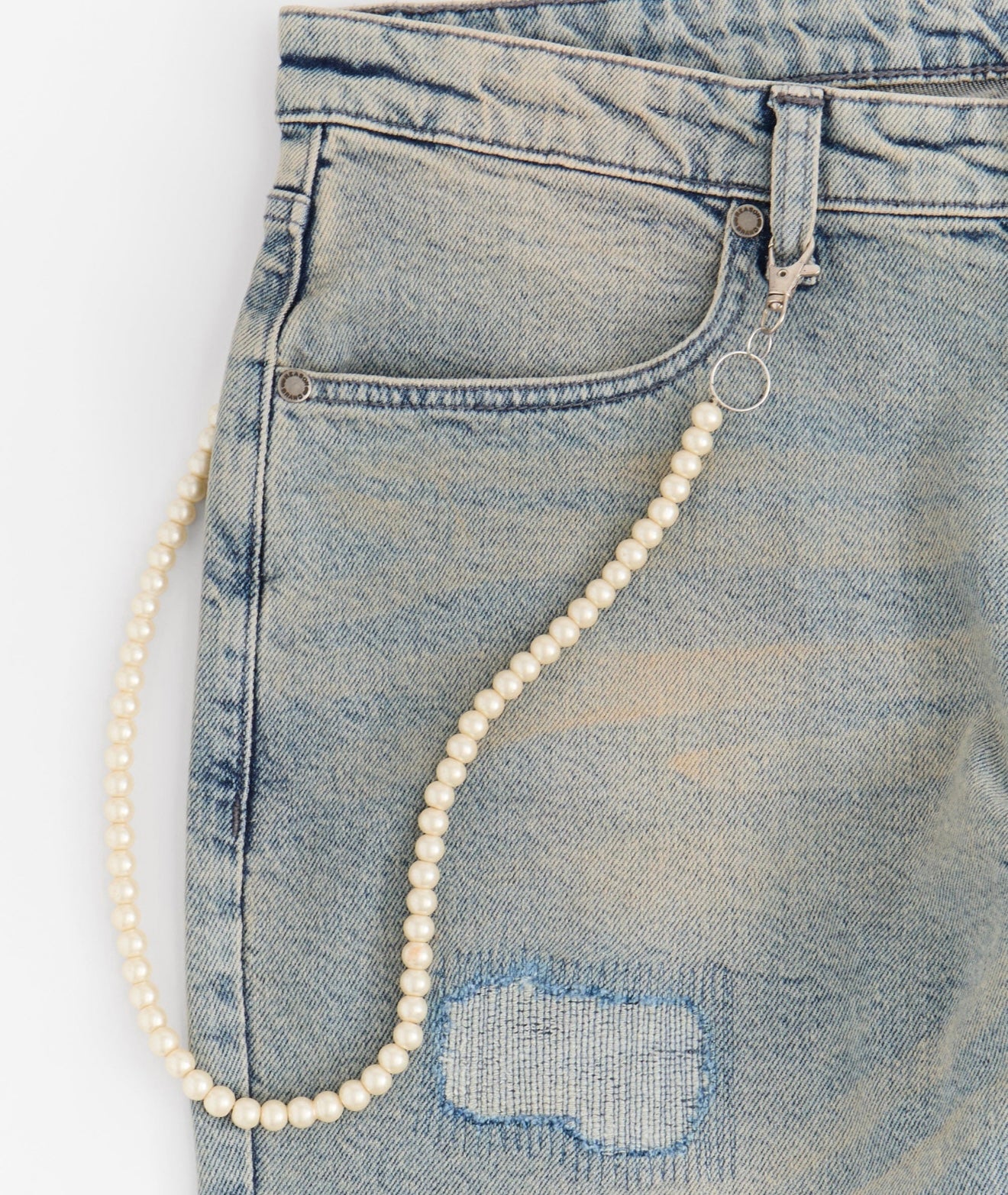 Pearls Chain Denim Jeans - Dark Blue