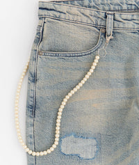Pearls Chain Denim Jeans - Dark Blue