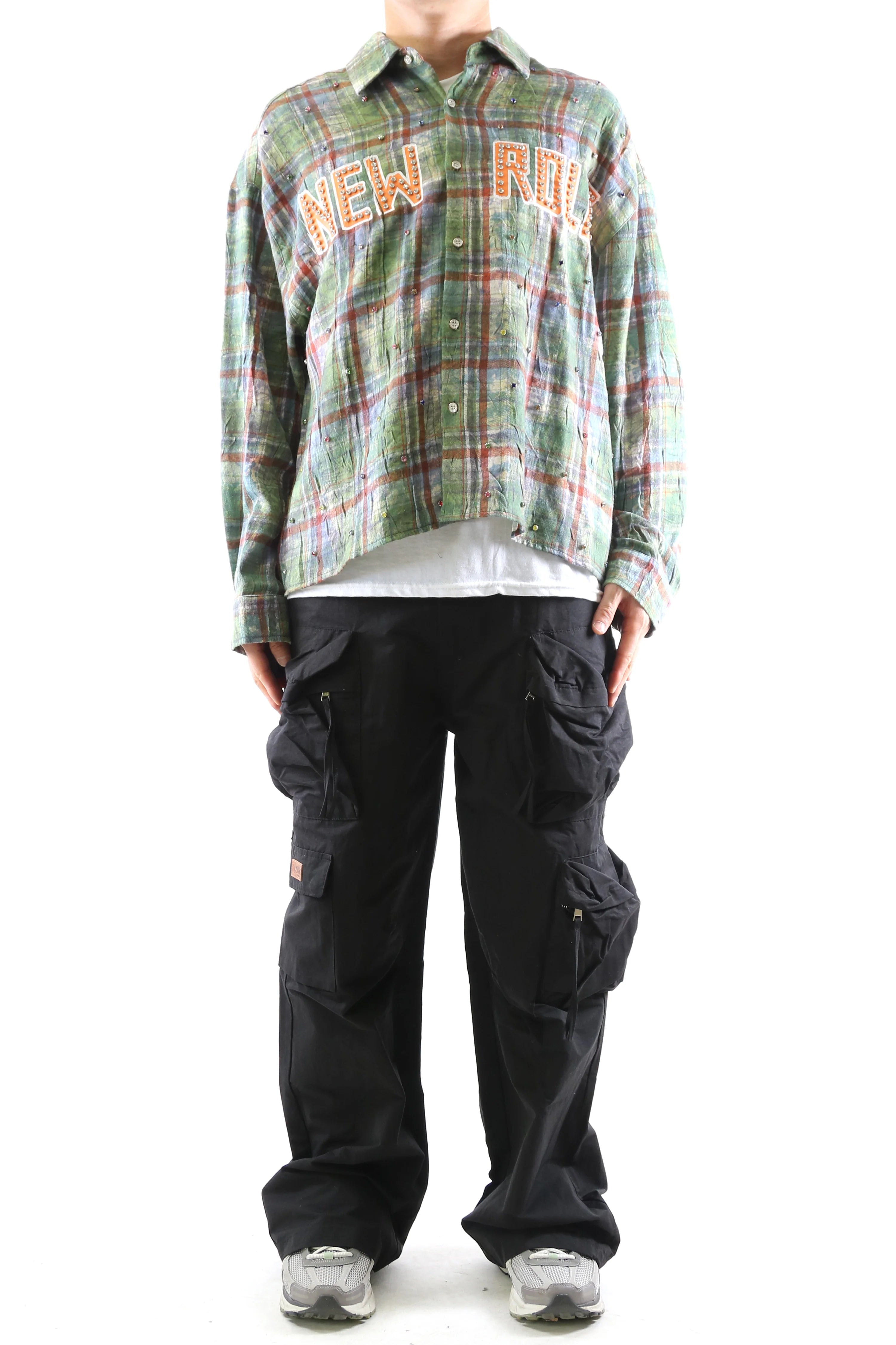 WELD Long Sleeve Washed Flannel Crop Top Button Down Shirt KW-5310