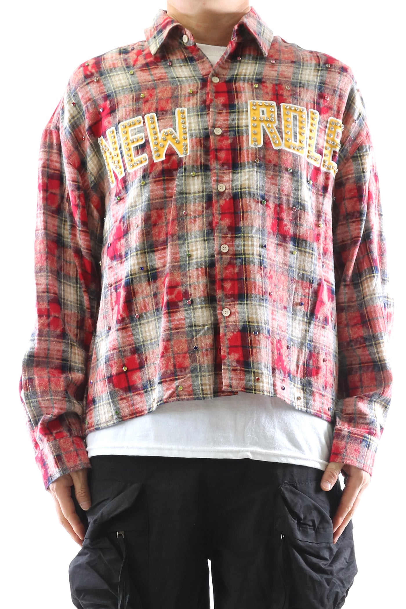 OBLIVION Long Sleeve Washed Flannel Crop Top Button Down Shirt KW-5310