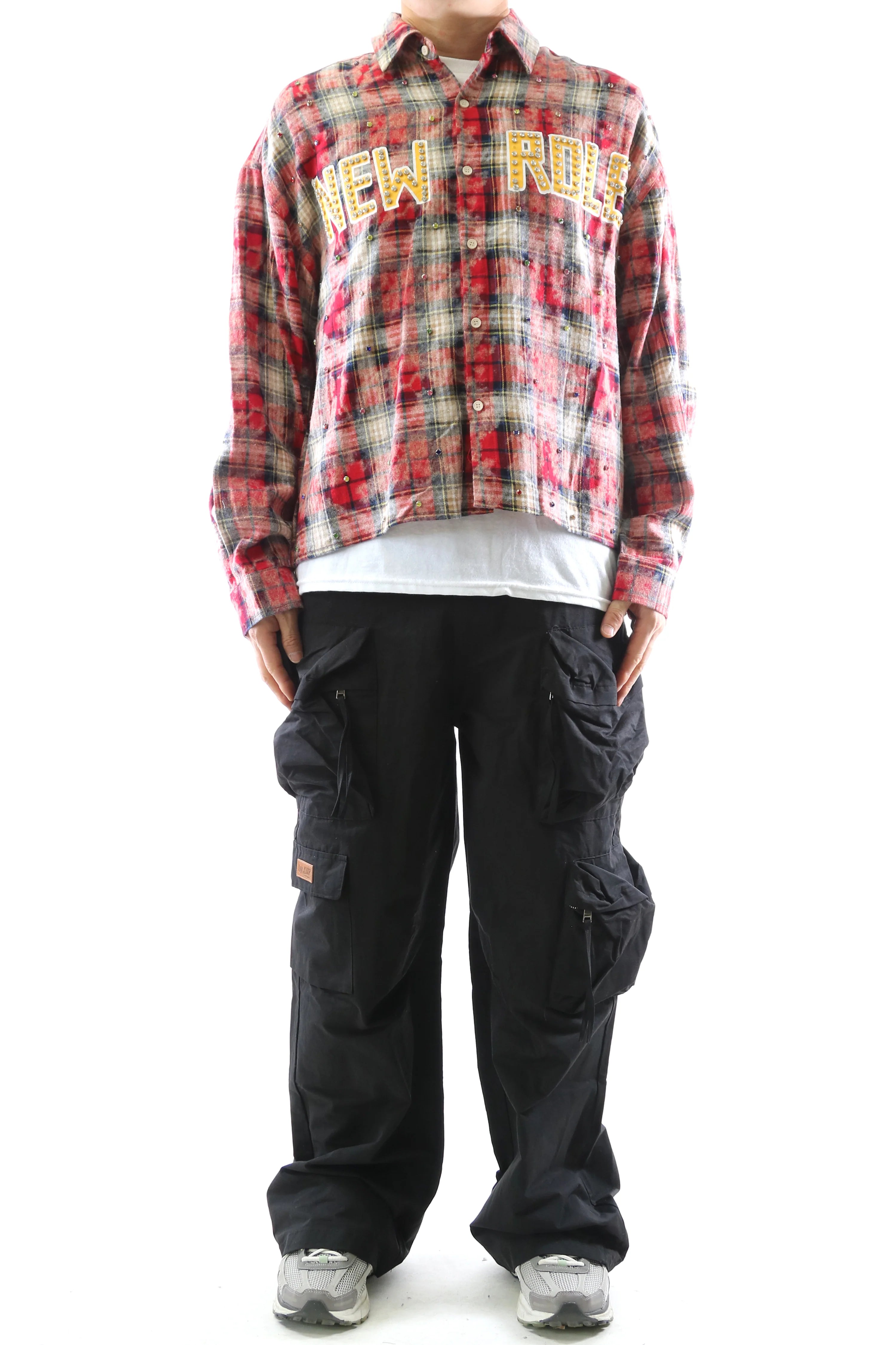 OBLIVION Long Sleeve Washed Flannel Crop Top Button Down Shirt KW-5310