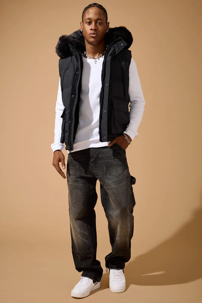 Yukon Fur Lined Puffer Vest (Black) 9491V