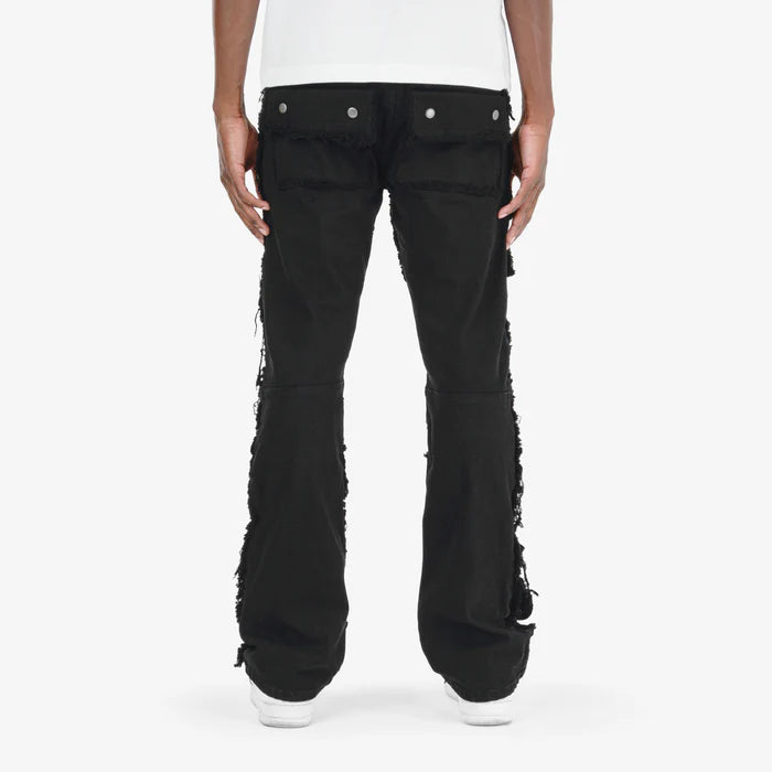 Black multi cargo stacked denims
