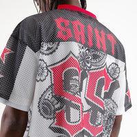 CROPPED BLACK MESH SAINT SHORT SLEEVE