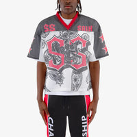 CROPPED BLACK MESH SAINT SHORT SLEEVE