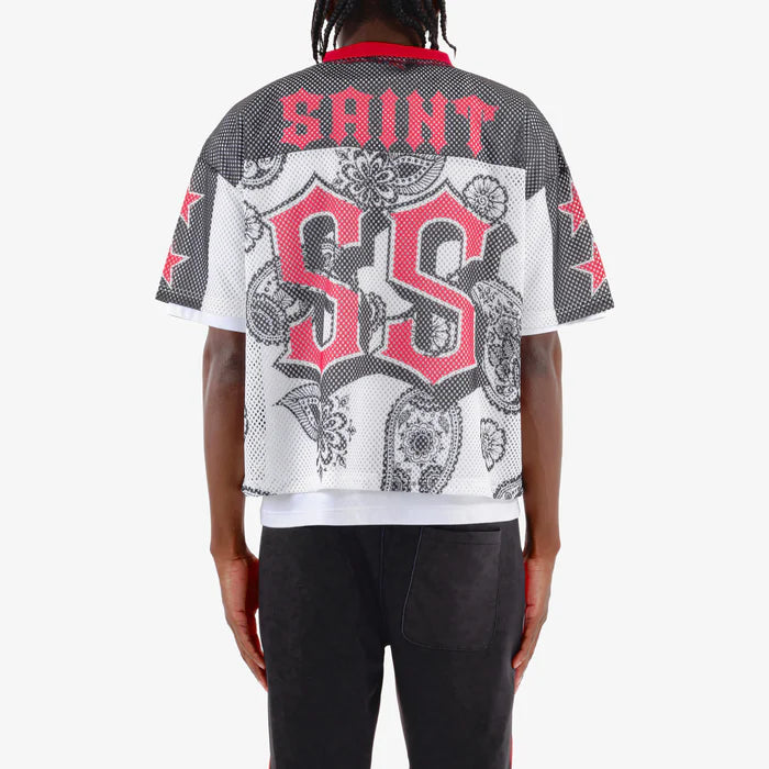 CROPPED BLACK MESH SAINT SHORT SLEEVE