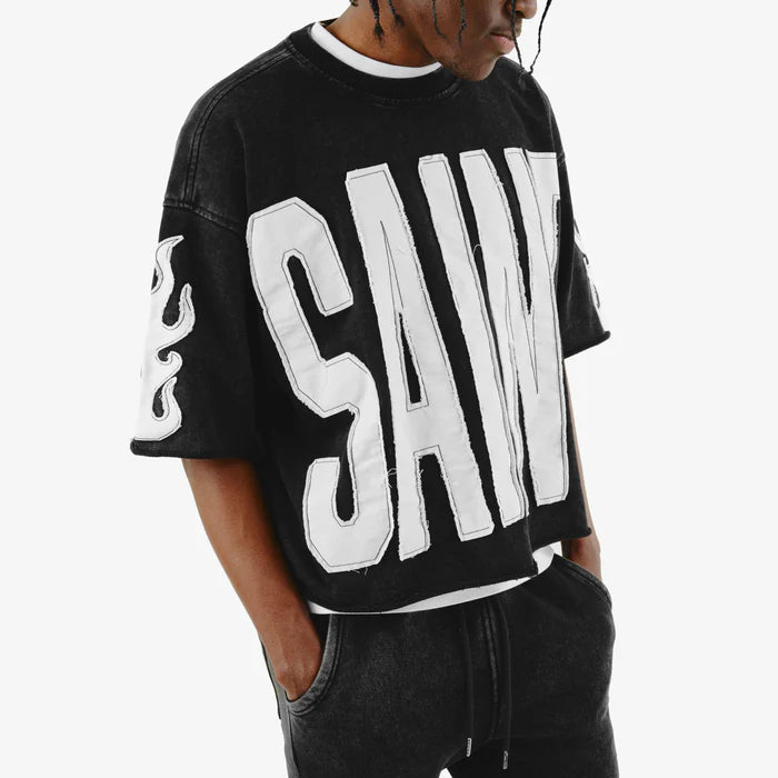 CROPPED BLACK SAINT SHORT SLEEVE