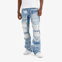 Light blue multi cargo stacked denim
