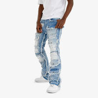 Light blue multi cargo stacked denim