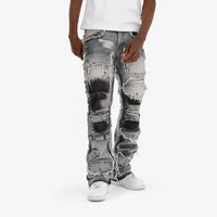 GRAY MULTI CARGO STACKED DENIMS