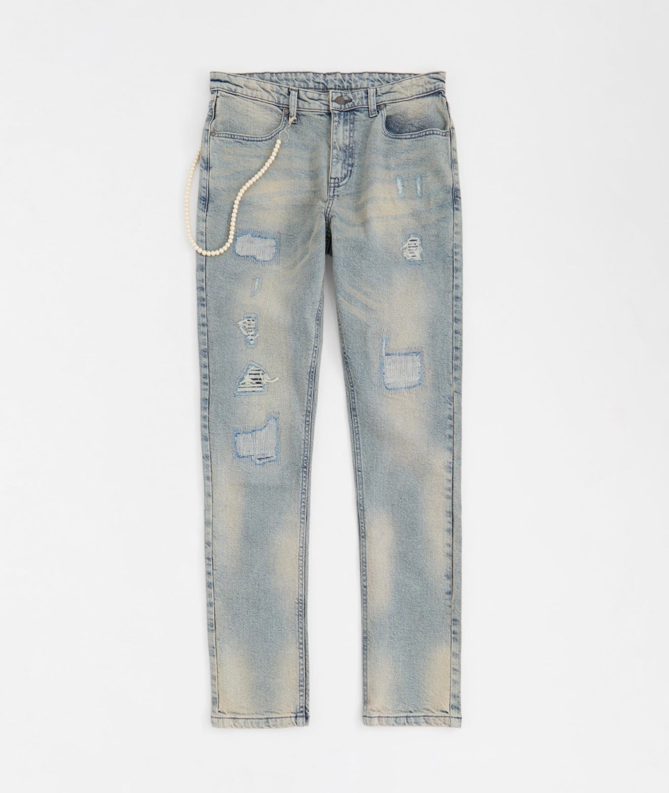 Pearls Chain Denim Jeans - Dark Blue